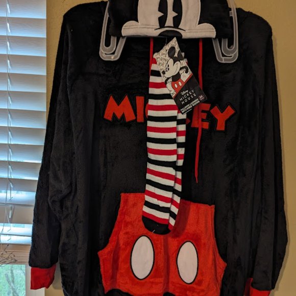 Disney Hooded Mickey Mouse Sleep Lounger Holiday Christmas w/Socks Womens Med - Picture 5 of 6